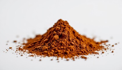 Fine Ground Cocoa Powder Pile on White Background for Baking and Cooking Purposes in Culinary Arts