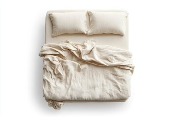 Obraz premium Beige linen bed, top view