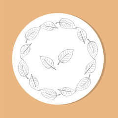 Hand-drawn circular wreath made of leaves in a minimal outline style. Elegant botanical frame ideal for invitations, seasonal cards, eco branding, and rustic-themed projects.