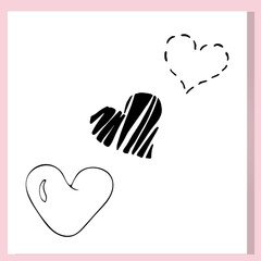 Modern and playful heart illustrations in hand-drawn black and white line art style. Great for Valentine's Day designs, love-themed prints, and social media graphics.