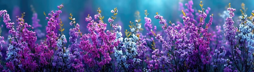 Obraz premium Blooming flowers in meadow across glowing vibrant paradise concept. Vibrant blossoms creating a stunning floral masterpiece underwater.
