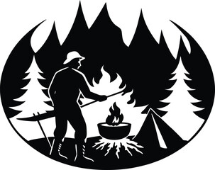 Camp Cooking Over Open Fire Silhouette