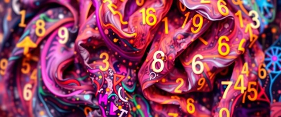 Twisted abstract photo background with overlaid numerology numbers, numbers, symbolic