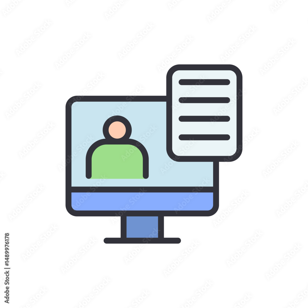 Poster virtual meeting communication on display computer screen with document