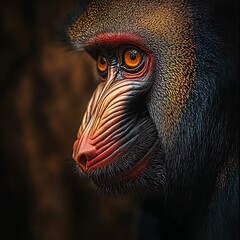 A Colorful Mandrill Baboon's Striking Facial Colors in a Portrait