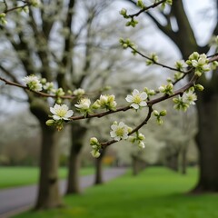 Brotes de flores de casta&ntilde;o floreciendo a lo largo de la avenida arbolada del parque