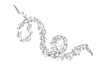 The vector illustration of stylized dragon or serpent. The swirling, flame-like patterns create a dynamic and artistic com position, making it ideal for various creative projects, including tattoos, d