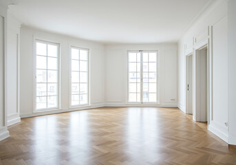 Fototapeta premium A spacious and modern empty living room with white walls