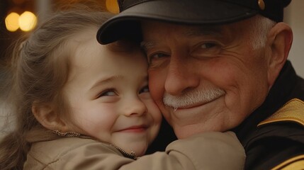 Touching moment between police officer grandfather and his granddaughter