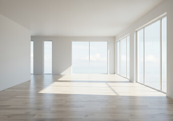 Obraz premium A spacious and modern empty living room with white walls