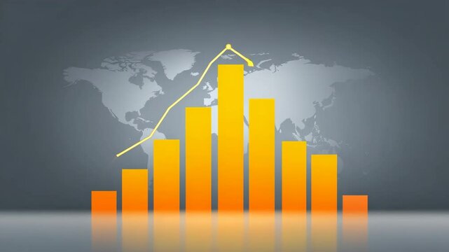 Global Growth Chart: An upward trending bar graph illustrating global growth and expansion, set against a world map background.