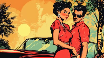 Couple in retro red clothing