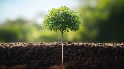 A tree sprout next to a graphic showing the reduction of carbon dioxide levels in the atmosphere.