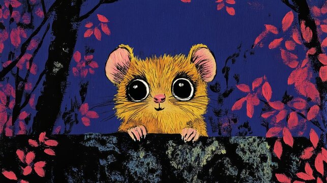 Curious rodent in dark forest