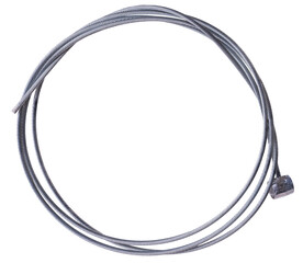 Steel bicycle cable for rear derailleur on isolated background.	