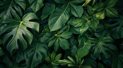 Fototapeta premium Lush green tropical foliage background texture pattern