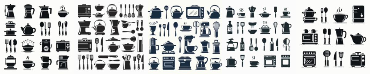 Vector set image silhouette of kitchen utensils