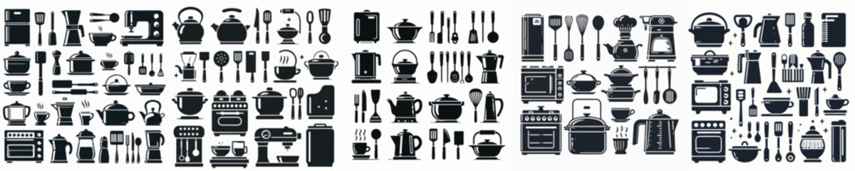 Vector set image silhouette of kitchen utensils