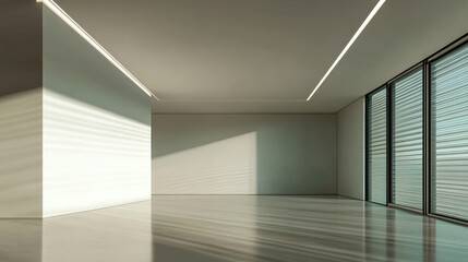 Obraz premium Modern bright interior with large windows and soft natural light in a minimalist setting