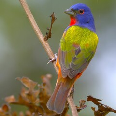 Vibrant Painted Bunting on a Branch