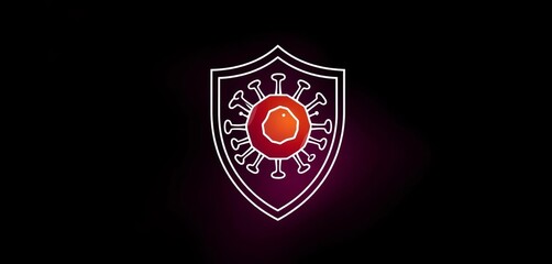 Simple line art illustration of a shield with a cell inside, representing immunity, flat, silhouette