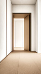 Modern minimalist hallway with elegant lighting and neutral tones in contemporary interior design