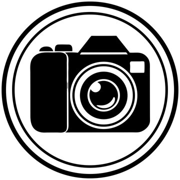 recommend clip art: Black camera icon in a circular outline design  