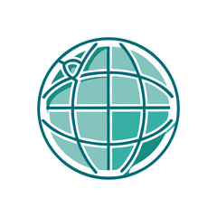 Illustration of a globe in teal color with geometric lines and shapes  