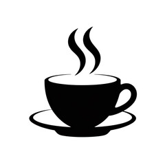 Fototapeta premium Outline of a steaming cup of coffee on a saucer