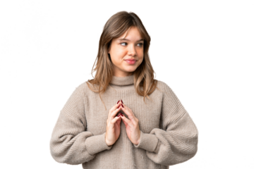 Young girl over isolated chroma key background scheming something