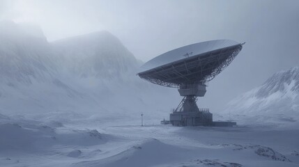 Satellite Dish in Snowy Mountains, Communication, Research