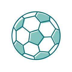 Fototapeta premium Soccer ball illustration in teal outline on a white background
