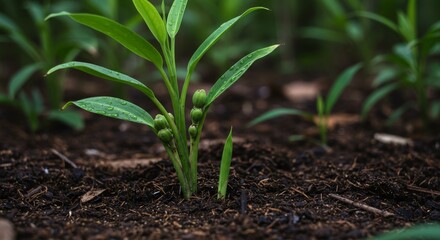Green plant growing in soil