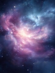 Naklejka premium Stunning Cosmic Nebula with Vibrant Colors and Stars in Deep Space, An Ethereal Scene Capturing the Mystique of the Universe's Magnificent Beauty