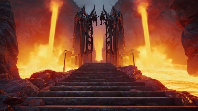 View odf hell gate with flame and lava