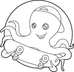 Octopus Skater Skateboard Animal Vector Graphic Art Illustration