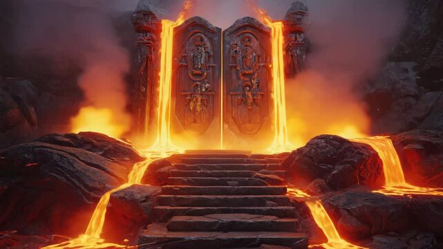 View odf hell gate with flame and lava