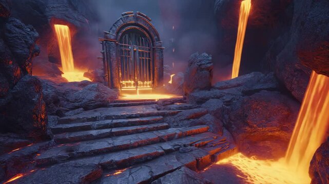 View odf hell gate with flame and lava