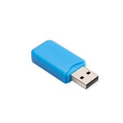 USB storage device in blue isolated on a cutout PNG transparent background