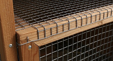Close-up of Wooden Animal Cage with Wire Mesh