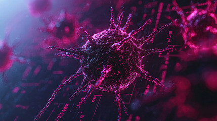 Virus bacteria on a computer screen. Microscopic view of a virus with a colorful, digital background.