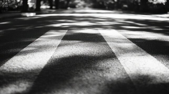 Fototapeta Monochrome pedestrian crossing sunlight and shadows on asphalt street