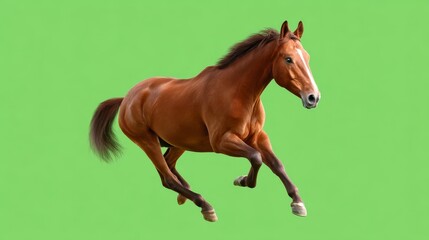 Naklejka premium Cartoon Horse Performing High Jump Against Bright Green Background