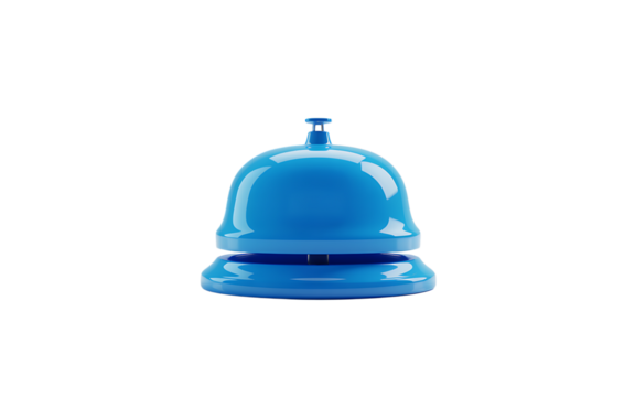 Bright blue reception desk bell isolated on transparent background