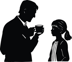 Man Drinking Coffee with Daughter Silhouette