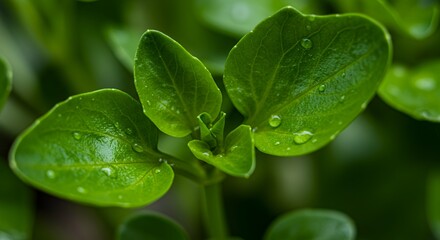 Vibrant Green Dew-Kissed Leaves: A Macro Photography Delight