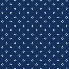 Small white flowers pattern doodle shapes motif continuous blue background. Modern floral fabric design textile swatch ladies dress, men's shirt all over print block.