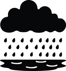 Heavy Rain Falling From Cloud Into A Puddle