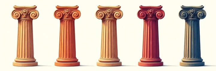 Obraz premium Set of vector icons featuring intricate designs of ancient columns, columns, pillars, ornament