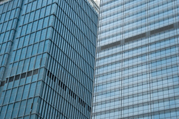 close-up transparent glass wall of office buildings ,